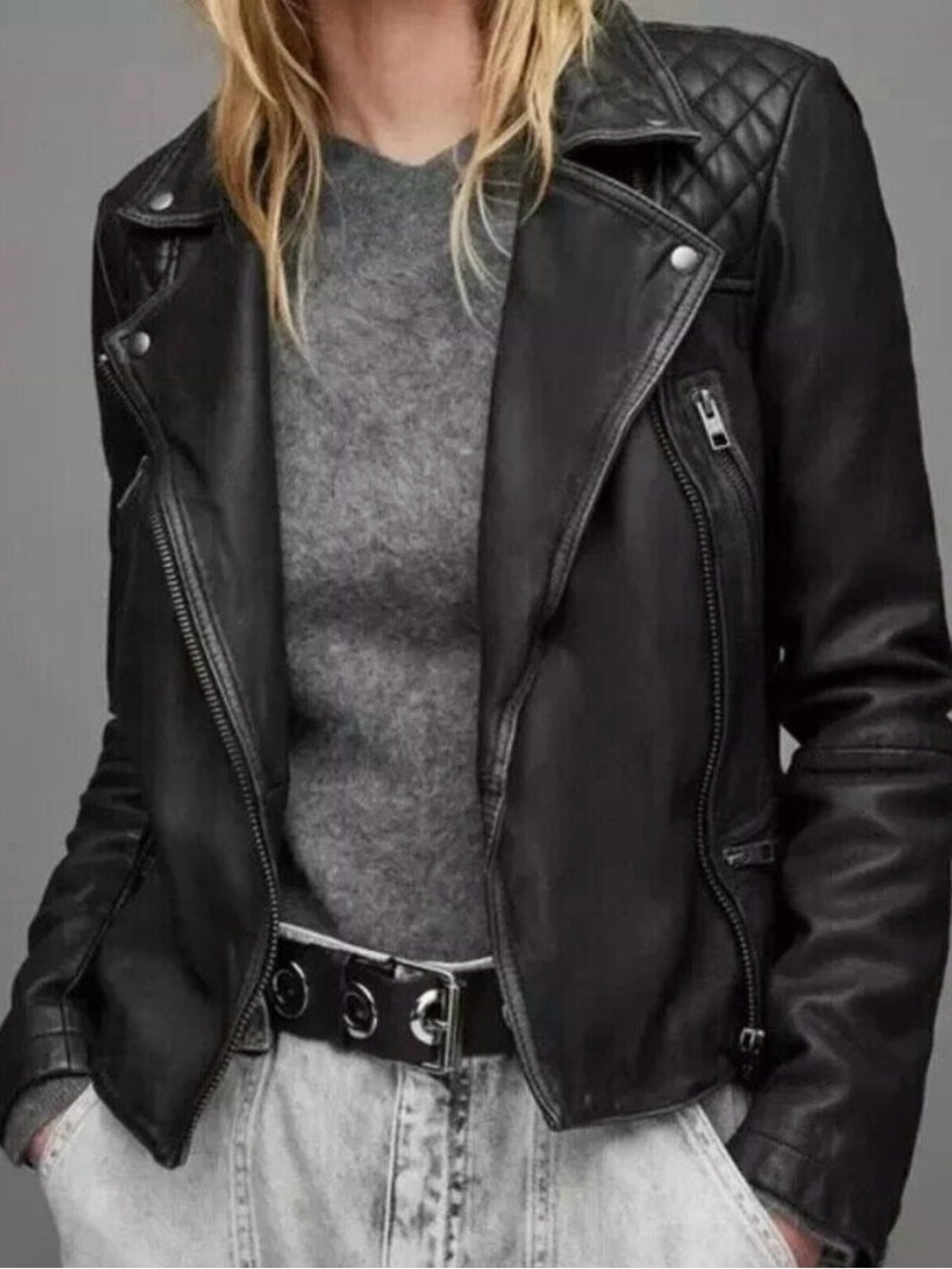 ALLSAINTS Catch Sheep Leather Moto Biker Jacket in Black Size 4